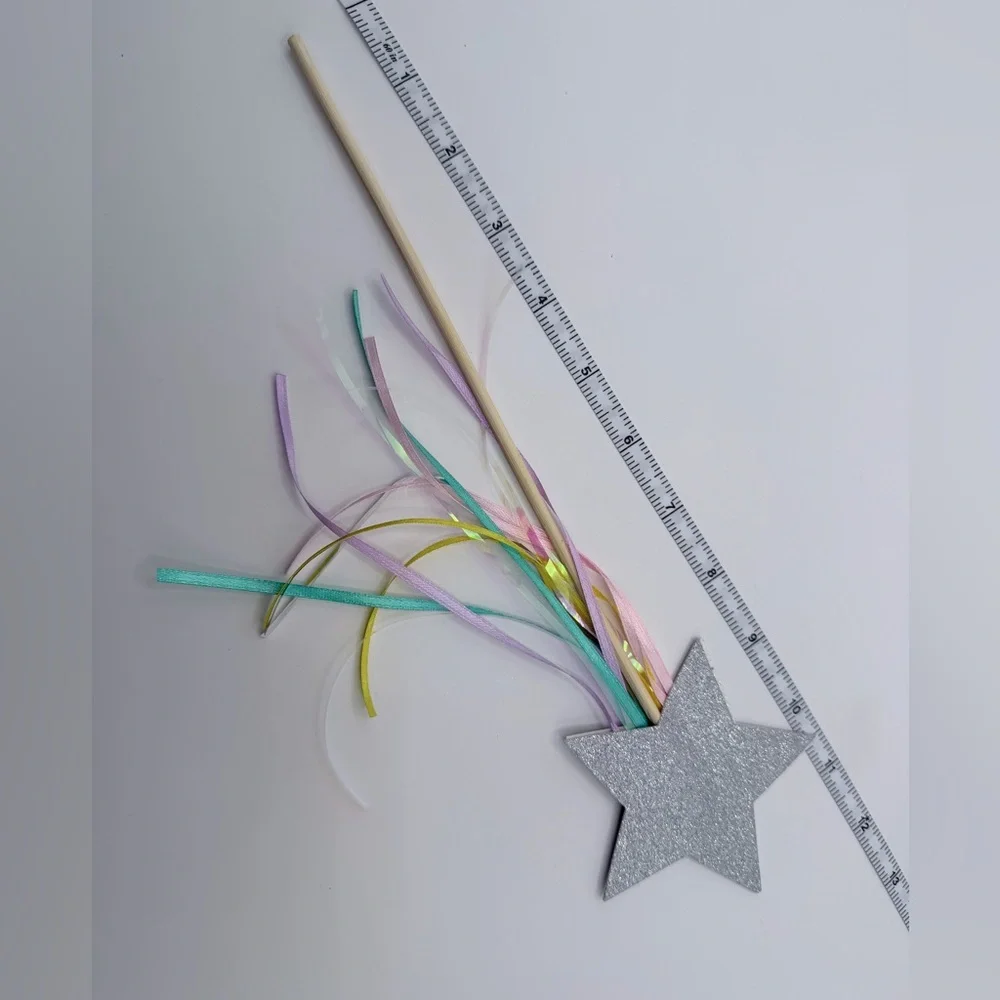 Silver Glitter Star Wand with Colorful Ribbons nwot